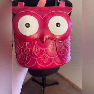 Girls Owls genuine leather cross body purse